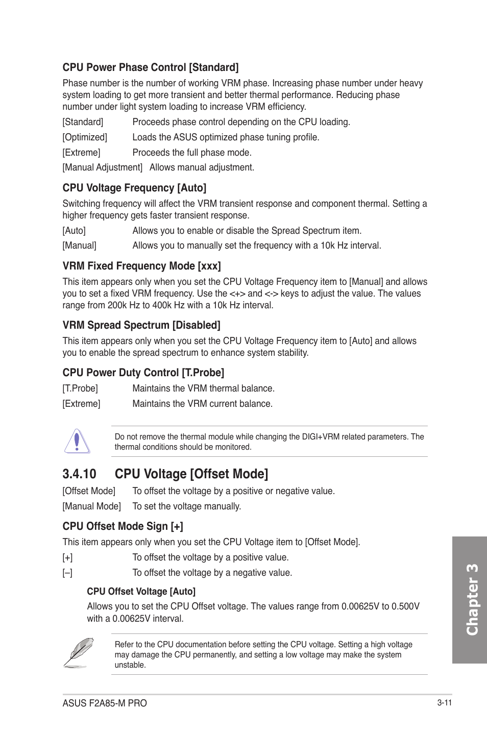 10 cpu voltage [offset mode, Cpu voltage [offset mode] -11, Chapter 3 | Asus F2A85-M PRO User Manual | Page 77 / 165