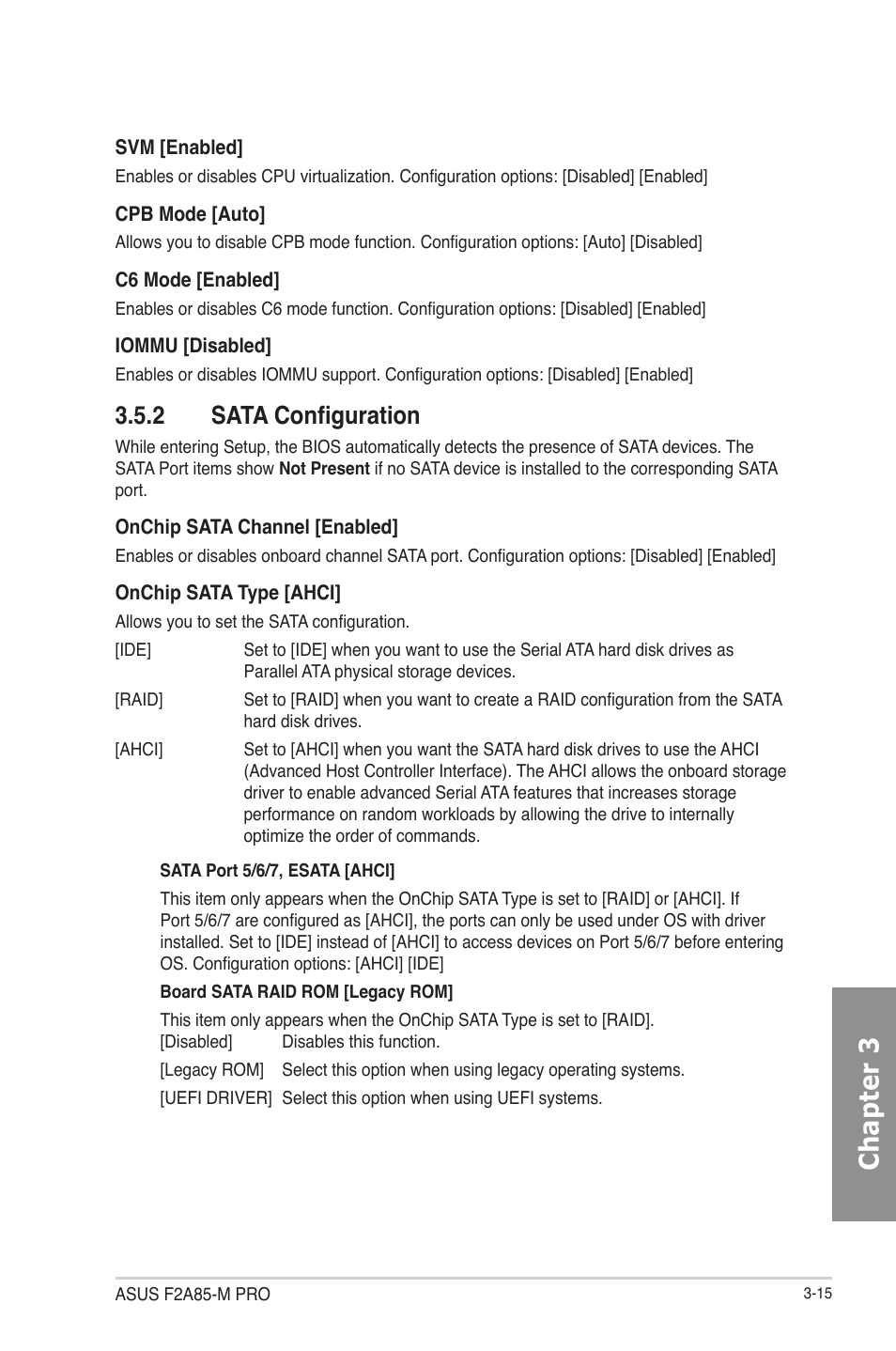 2 sata configuration, Sata configuration -15, Chapter 3 | Asus F2A85-M PRO User Manual | Page 81 / 165