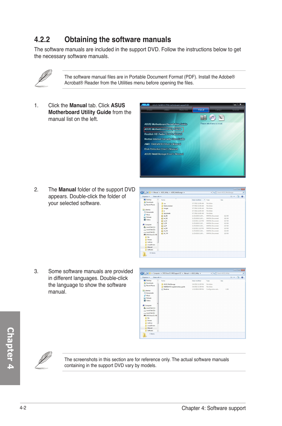 2 obtaining the software manuals, Obtaining the software manuals -2, Chapter 4 | Asus F2A85-M PRO User Manual | Page 96 / 165