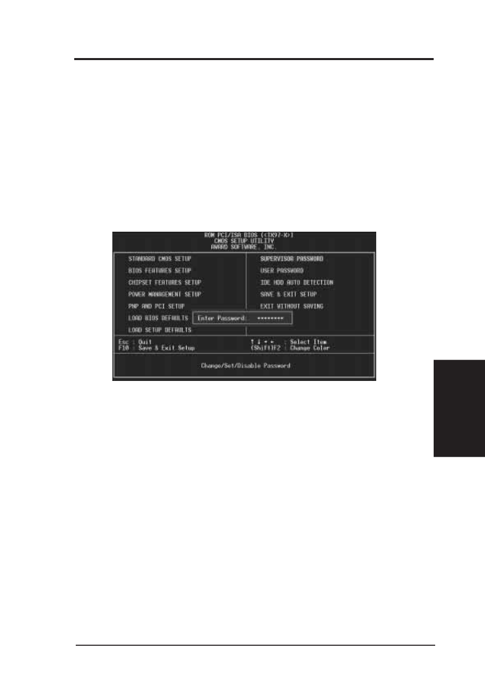 Iv. bios software, Supervisor password and user password | Asus TX97-XV User Manual | Page 53 / 98