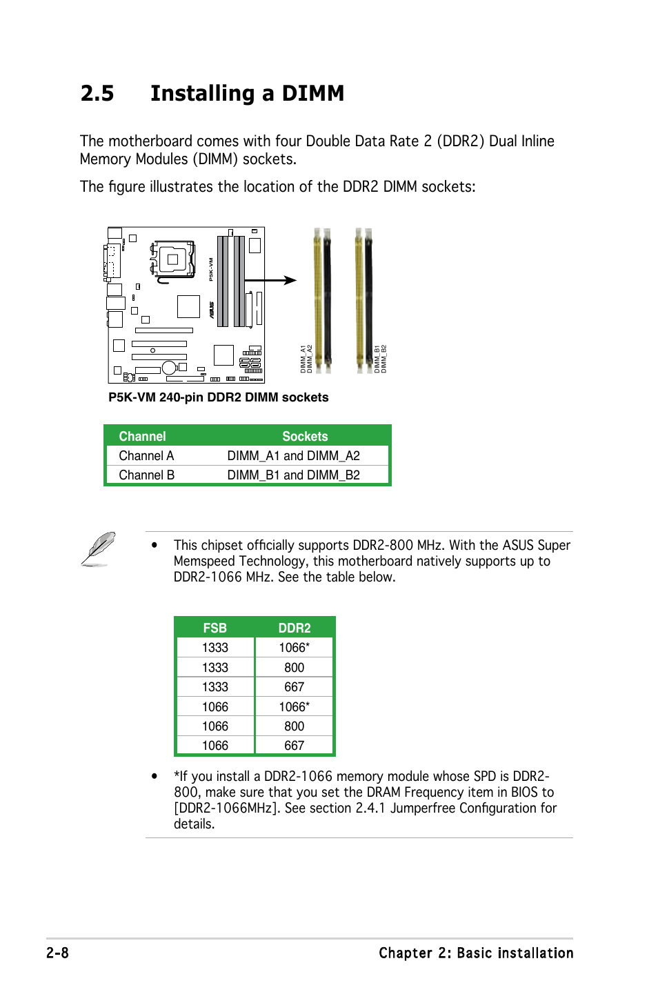 5 installing a dimm | Asus V3-P5G33 User Manual | Page 26 / 103