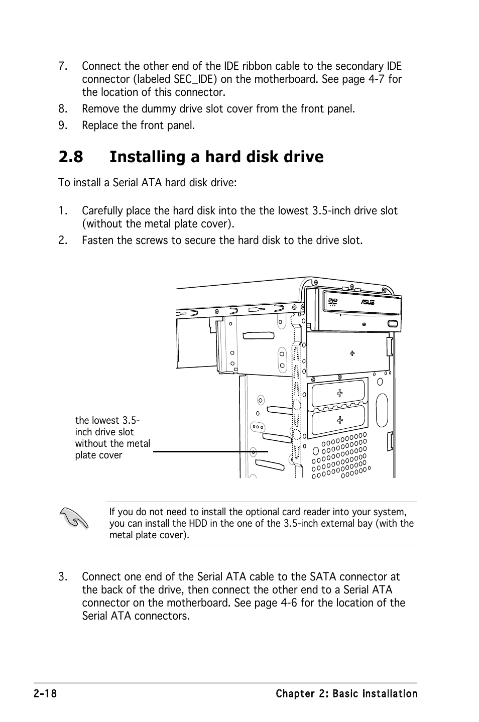 8 installing a hard disk drive | Asus V3-P5G33 User Manual | Page 36 / 103