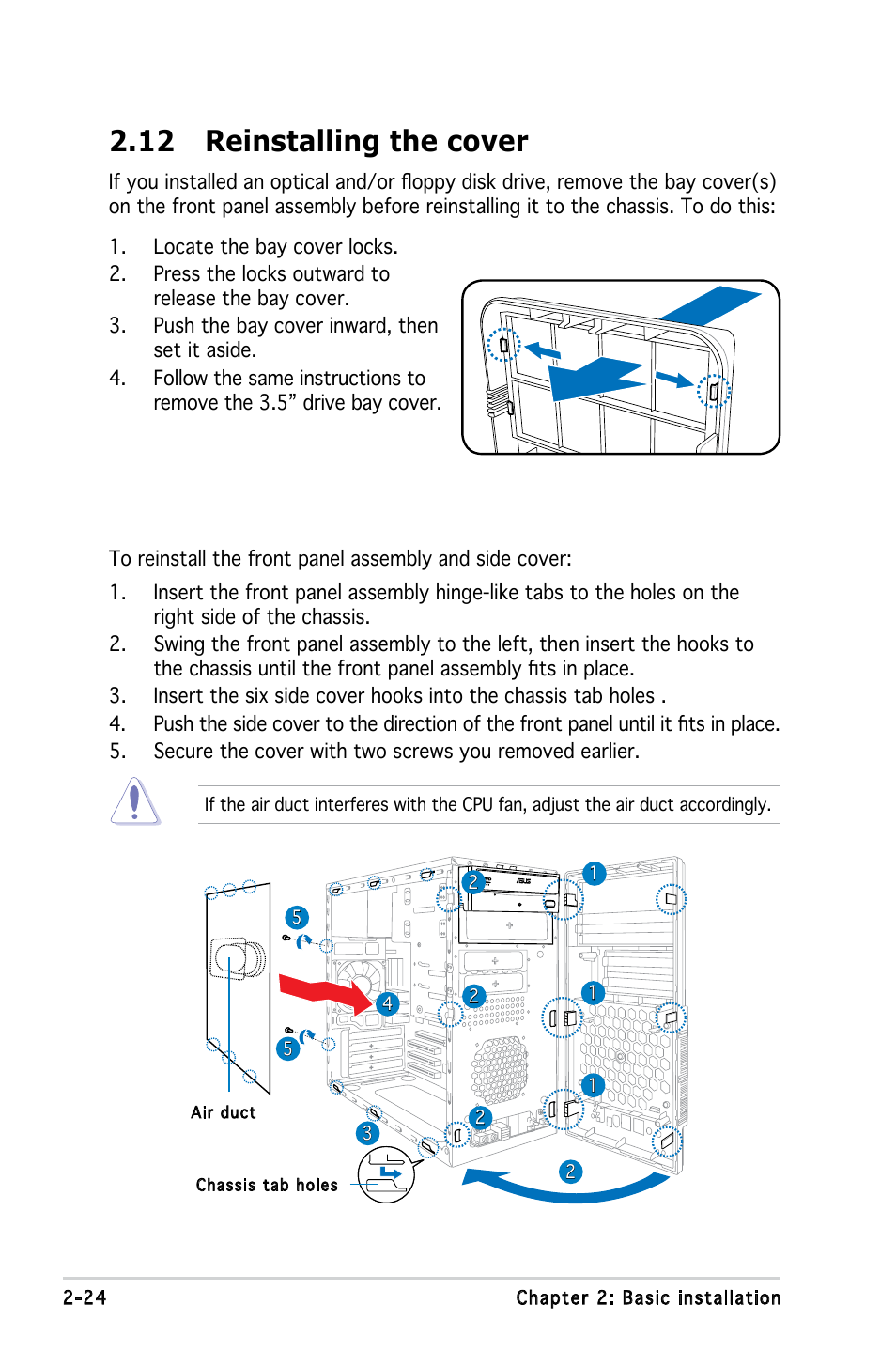 12 reinstalling the cover | Asus V3-P5G33 User Manual | Page 42 / 103