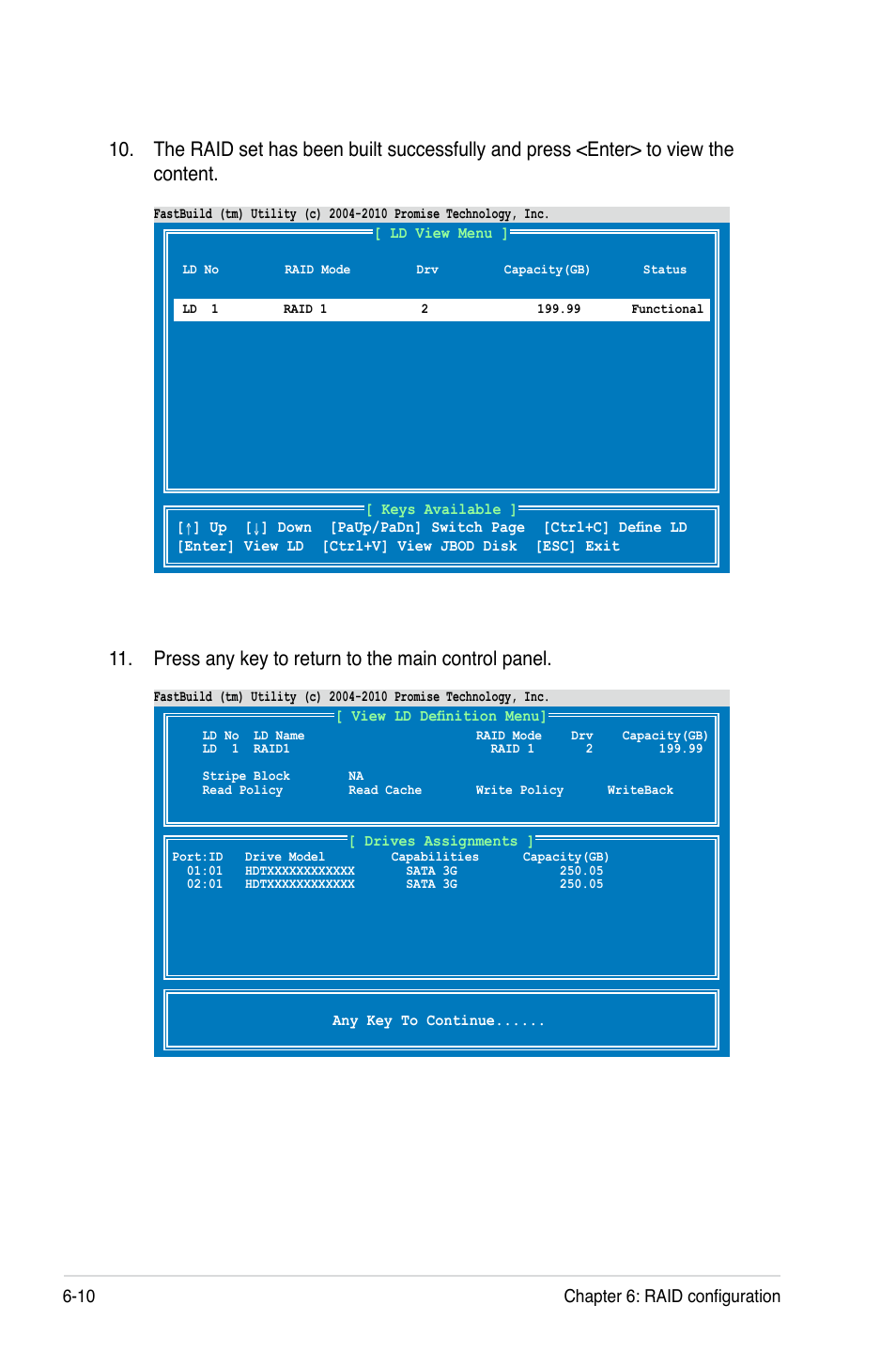 Press any key to return to the main control panel | Asus RS500A-X6/PS4 User Manual | Page 114 / 146