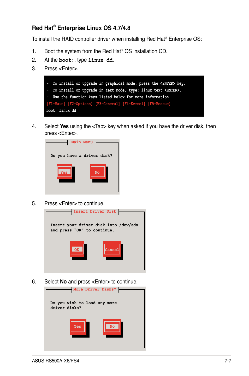 Red hat, Enterprise linux os 4.7/4.8 | Asus RS500A-X6/PS4 User Manual | Page 125 / 146