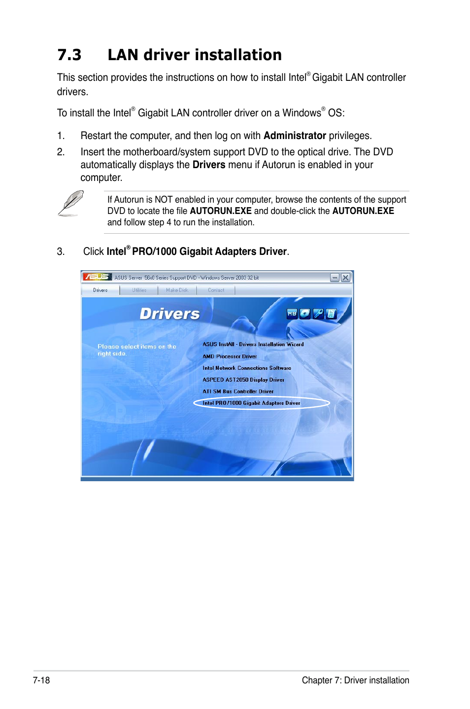 3 lan driver installation, Lan driver installation -18 | Asus RS500A-X6/PS4 User Manual | Page 136 / 146