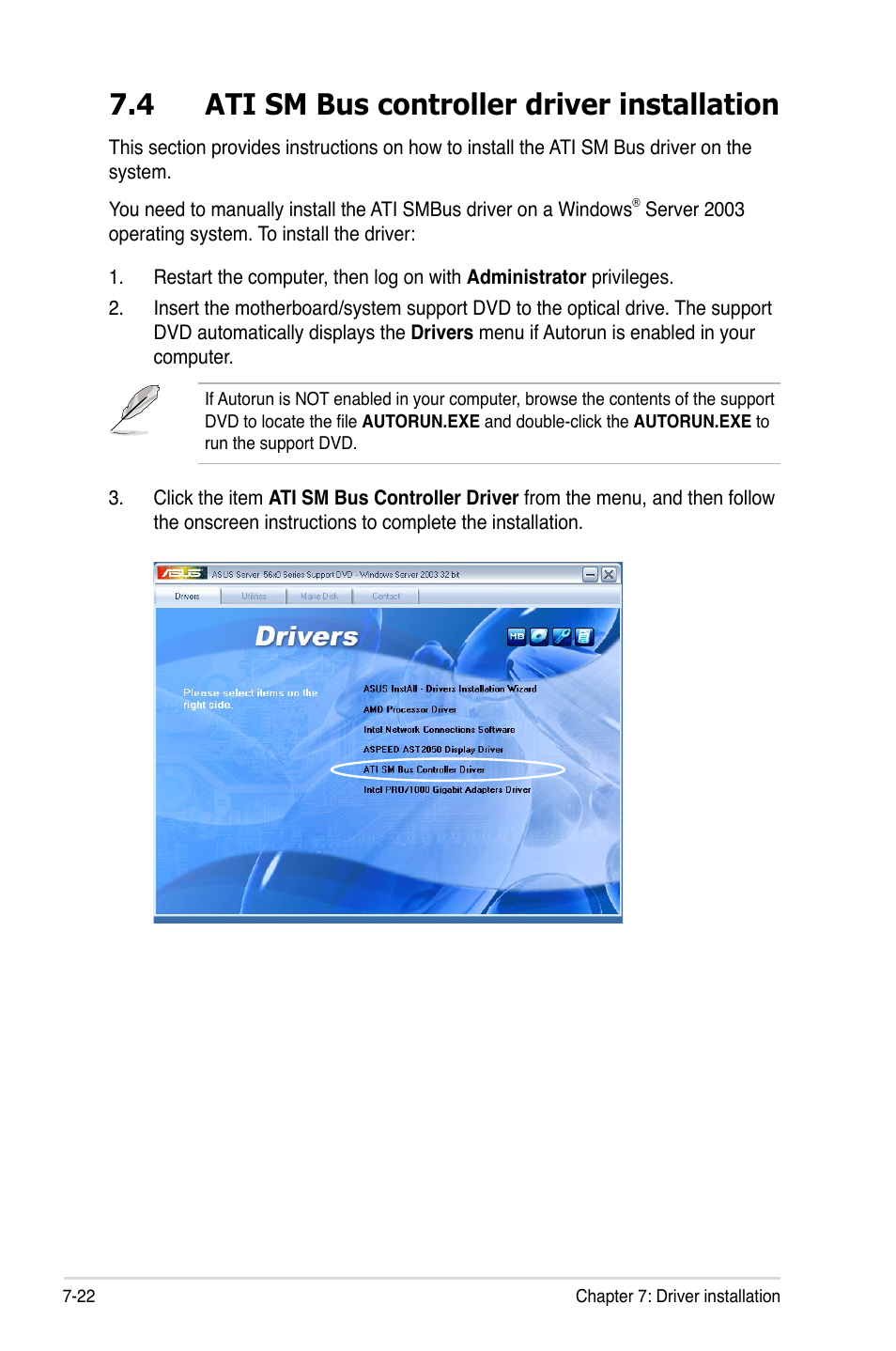 4 ati sm bus controller driver installation, Ati sm bus controller driver installation -22 | Asus RS500A-X6/PS4 User Manual | Page 140 / 146