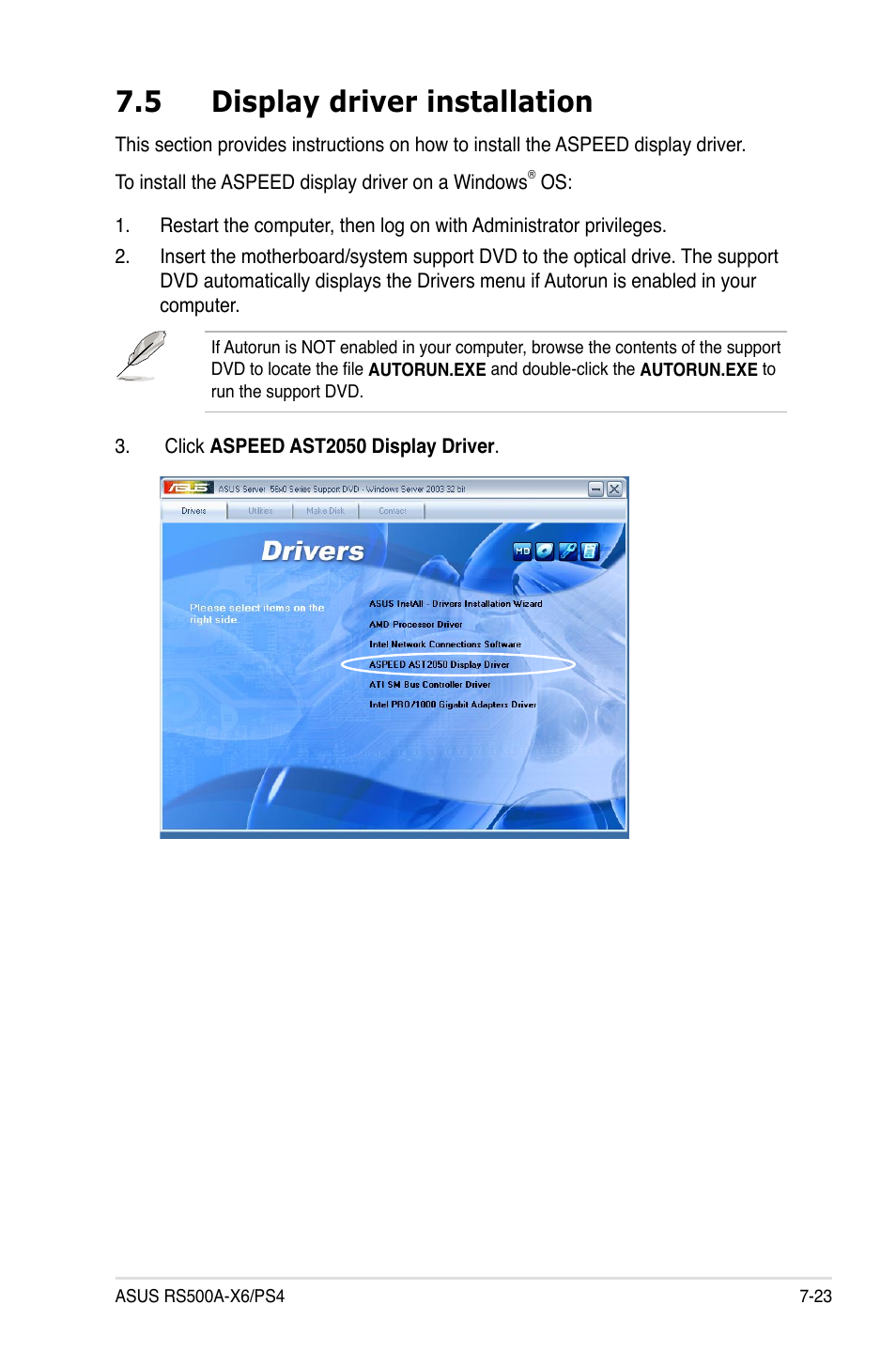 5 display driver installation, Display driver installation -23 | Asus RS500A-X6/PS4 User Manual | Page 141 / 146