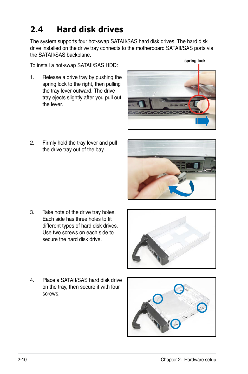 4 hard disk drives, Hard disk drives -10 | Asus RS500A-X6/PS4 User Manual | Page 28 / 146