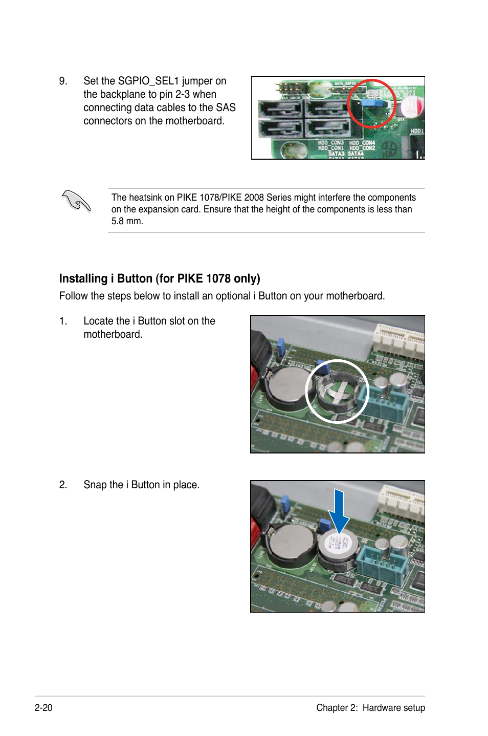 Installing i button (for pike 1078 only) | Asus RS500A-X6/PS4 User Manual | Page 38 / 146