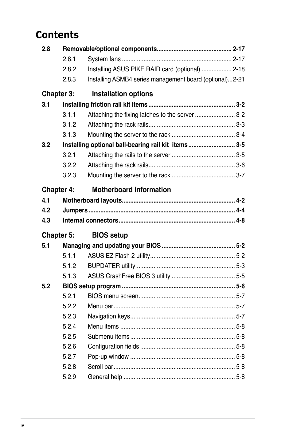 Asus RS500A-X6/PS4 User Manual | Page 4 / 146