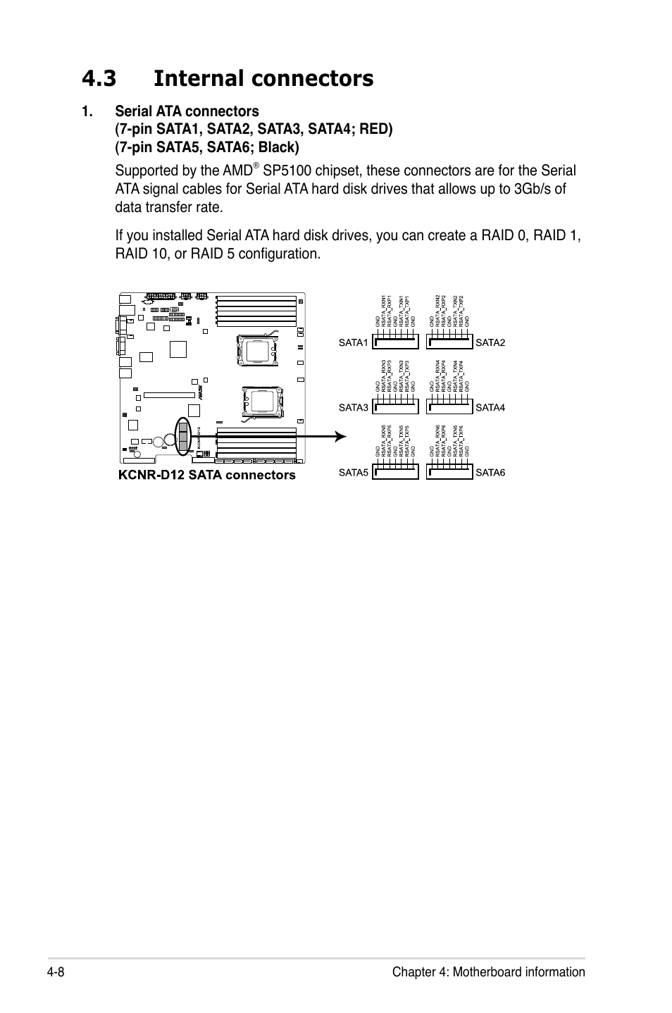 3 internal connectors, Internal connectors -8 | Asus RS500A-X6/PS4 User Manual | Page 56 / 146