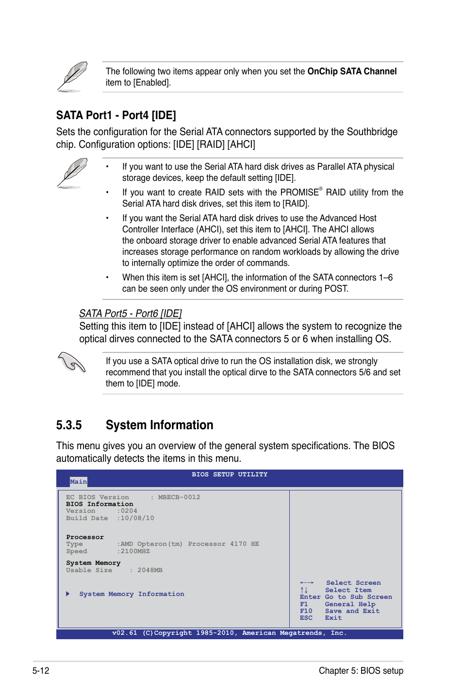 5 system information, System information -12, Sata port1 - port4 [ide | Asus RS500A-X6/PS4 User Manual | Page 76 / 146
