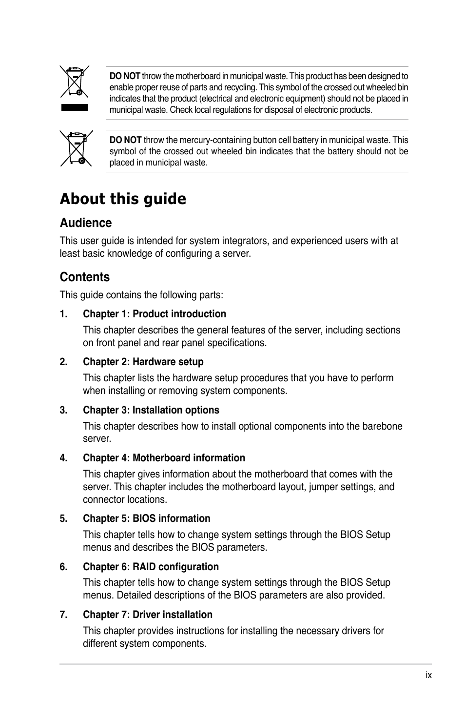 Asus RS500A-X6/PS4 User Manual | Page 9 / 146