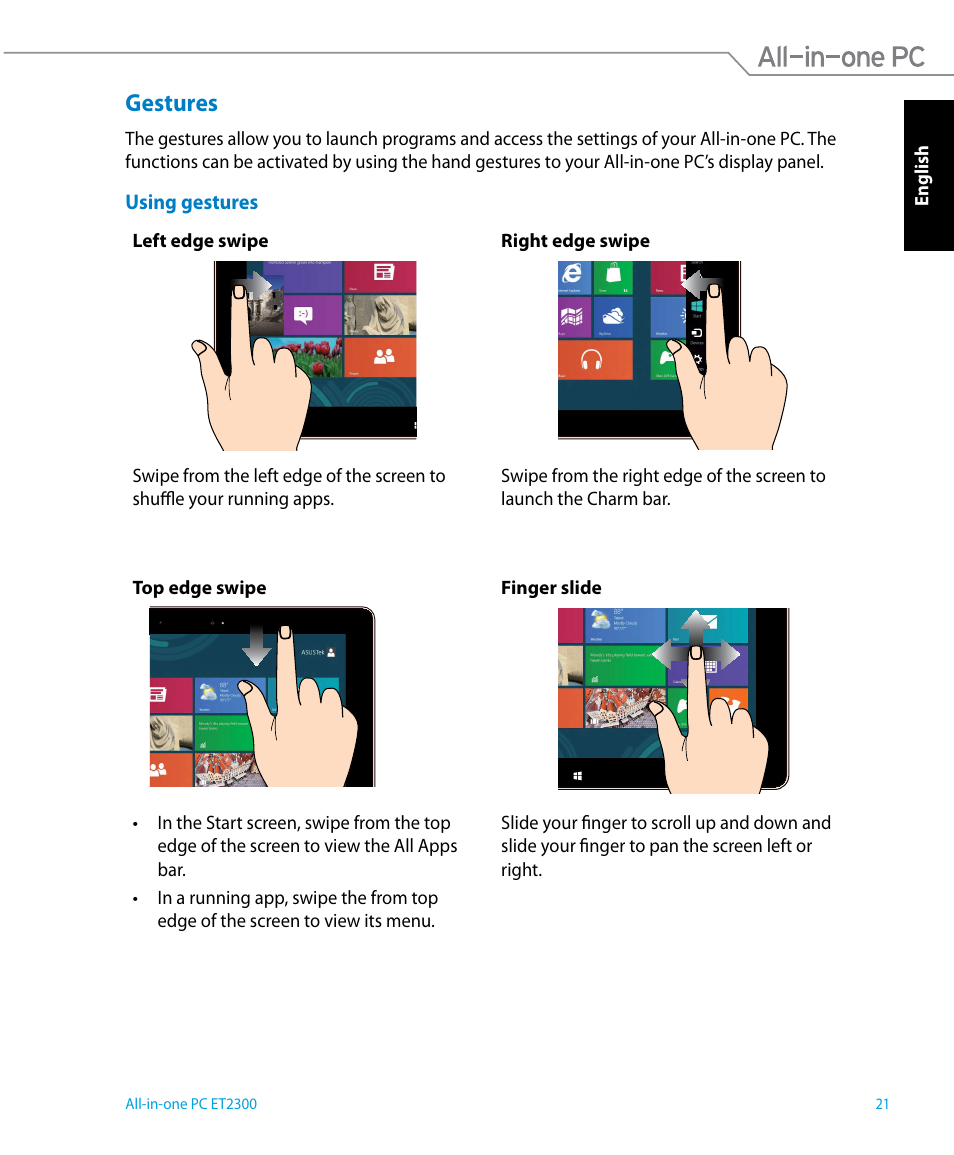 Gestures | Asus ET2300IUTI User Manual | Page 21 / 56