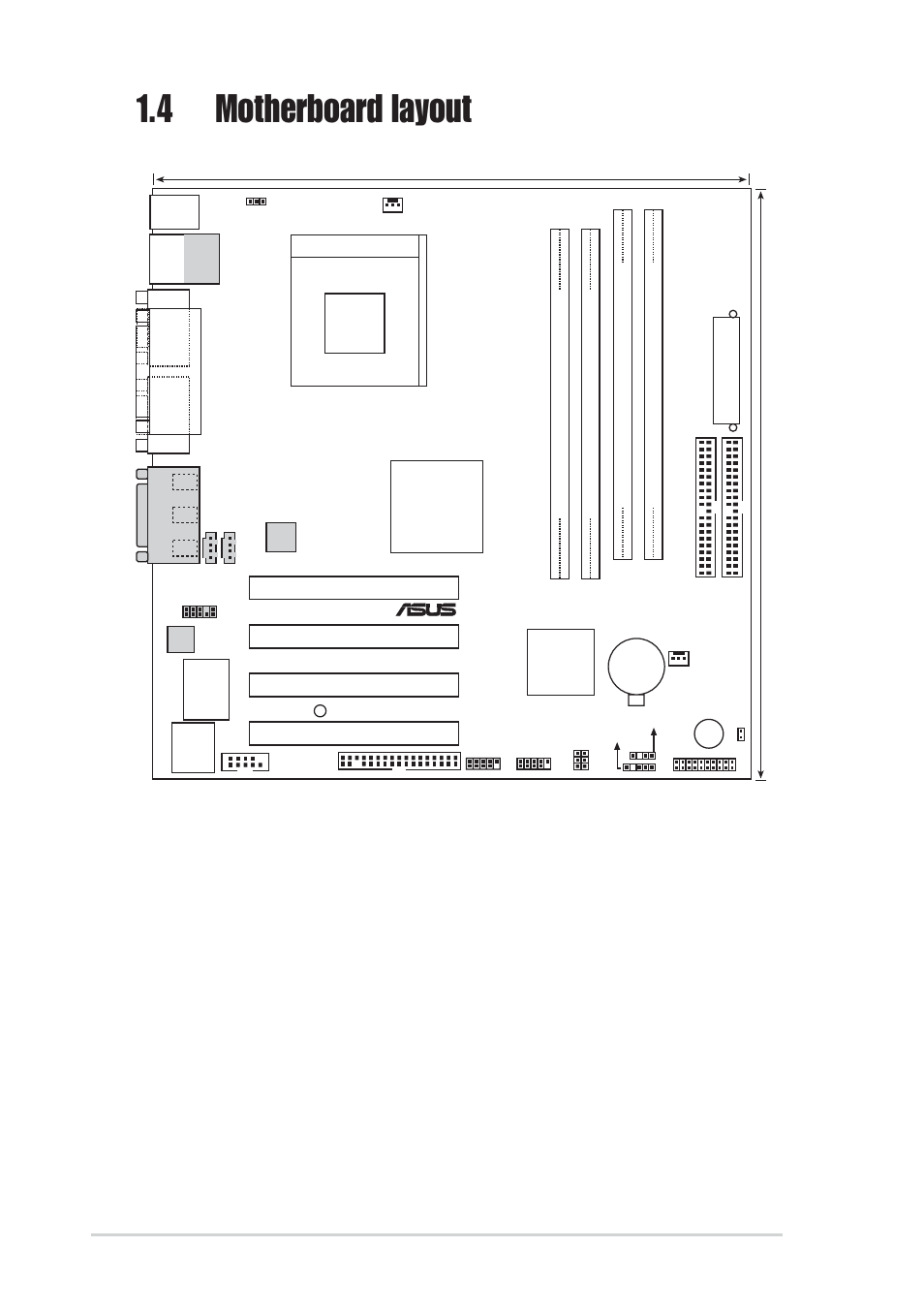 4 motherboard layout, Sis 740 chipset, 6 chapter 1: motherboard information | Socket 462, 5cm (9.64in), Pci 2, Pci 3 pci 4, Pci 1 | Asus A7S266-VM/U2 User Manual | Page 16 / 60