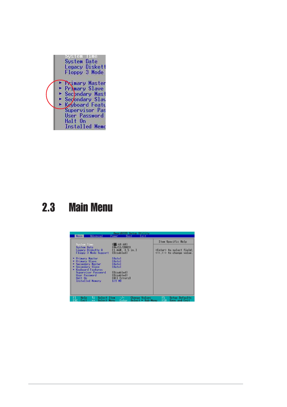 3 main menu | Asus A7S266-VM/U2 User Manual | Page 40 / 60