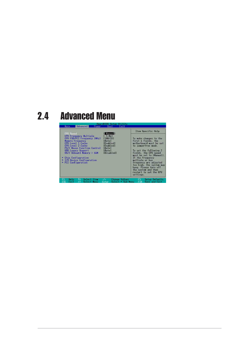 4 advanced menu | Asus A7S266-VM/U2 User Manual | Page 45 / 60