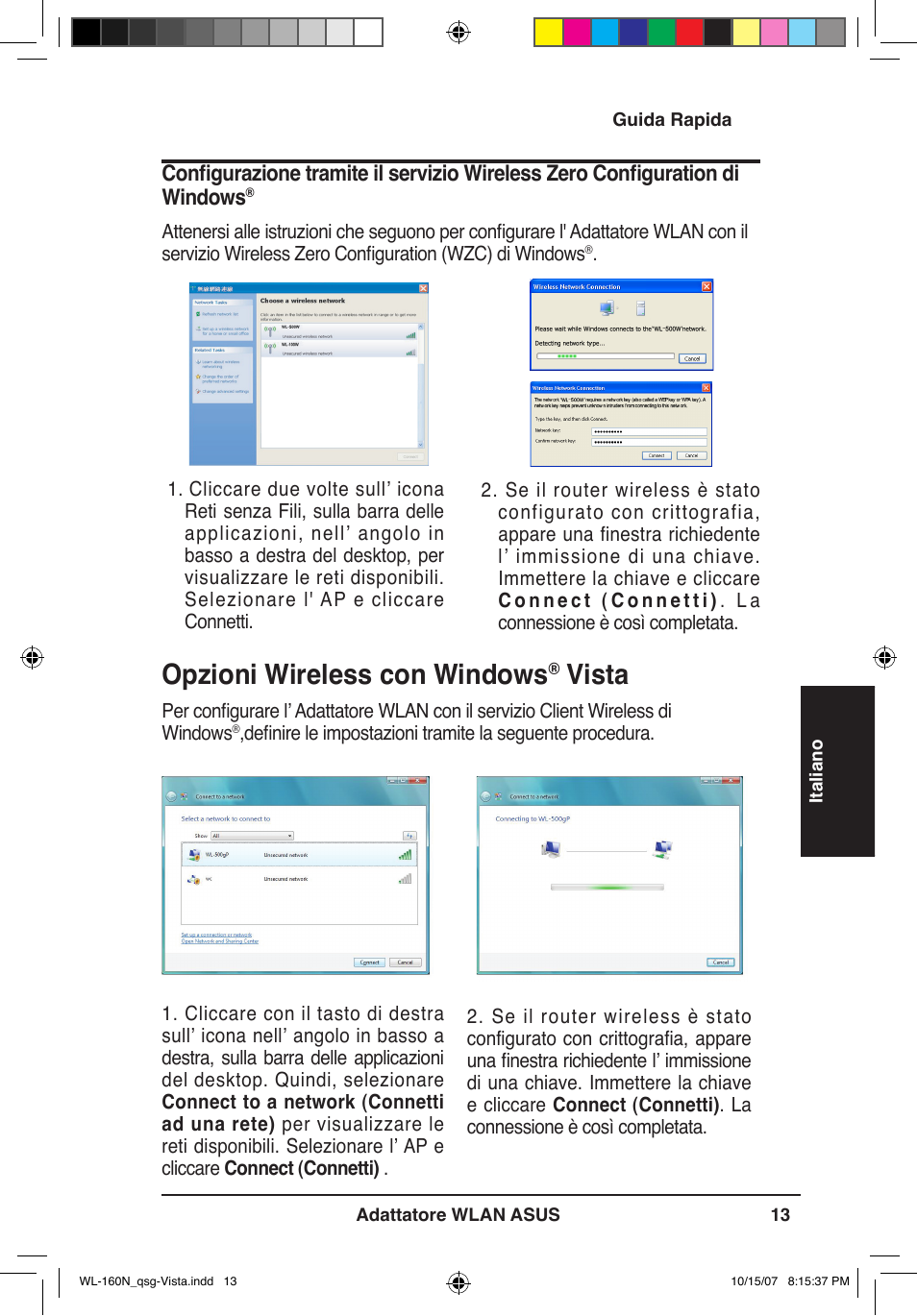 Opzioni wireless con windows, Vista | Asus WL-160N User Manual | Page 16 / 80