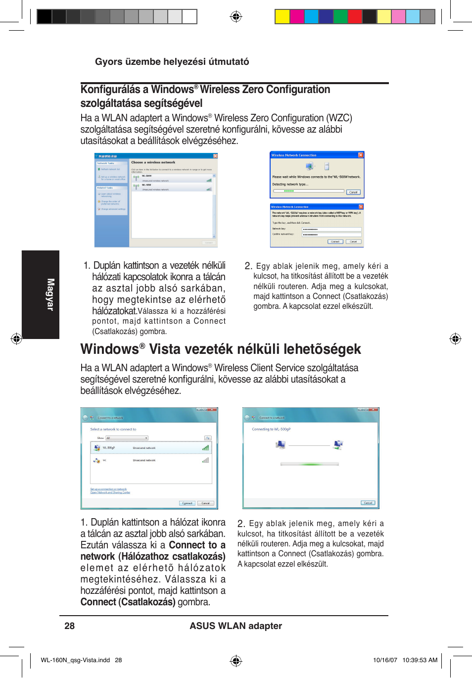 Windows, Vista vezeték nélküli lehetõségek, Konfigurálás a windows | Asus WL-160N User Manual | Page 31 / 80