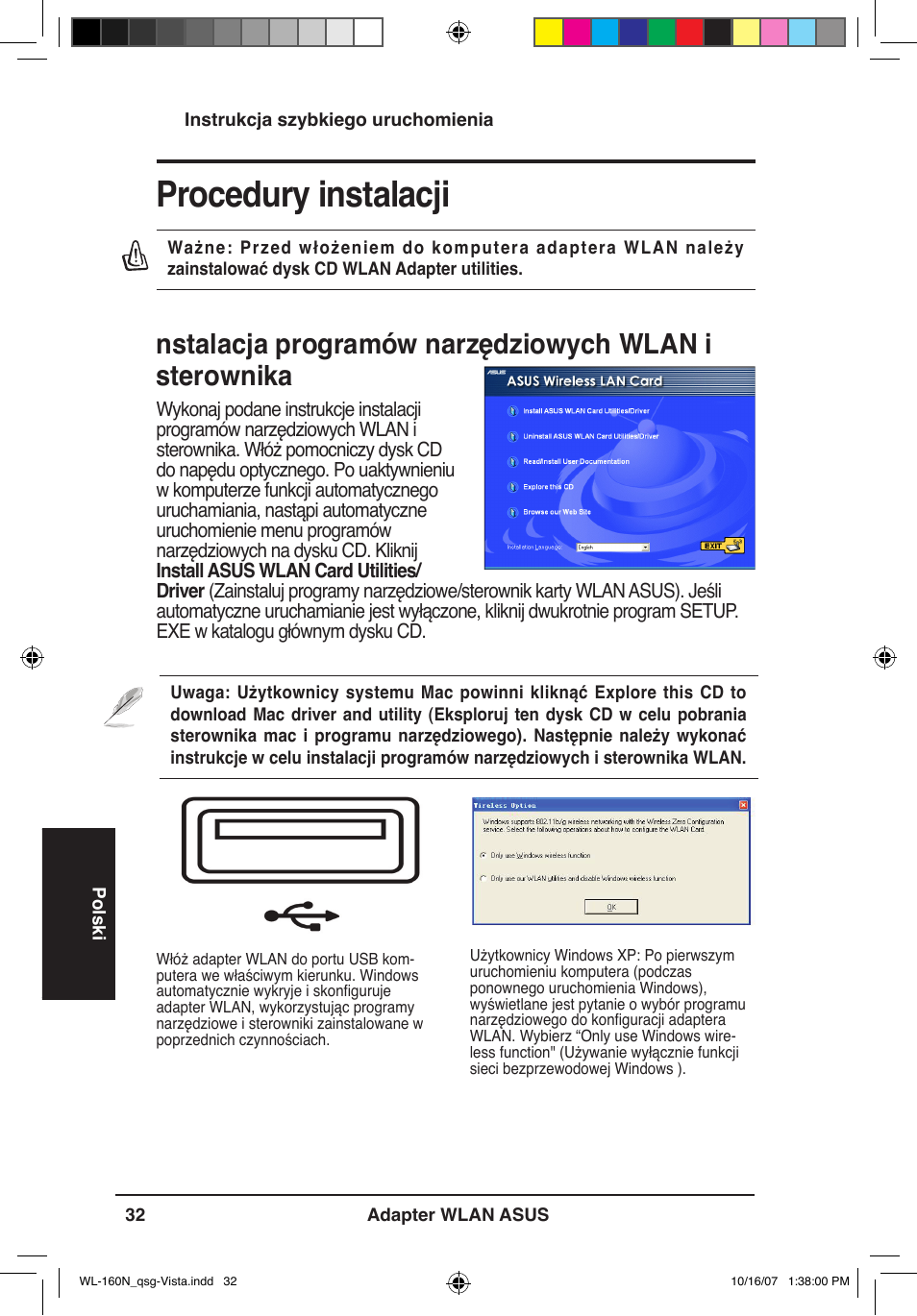 Procedury instalacji | Asus WL-160N User Manual | Page 35 / 80