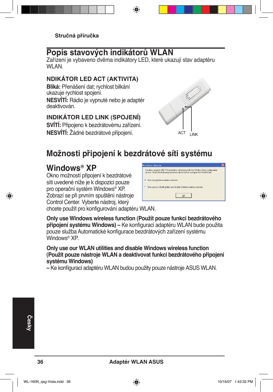 Popis stavových indikátorů wlan | Asus WL-160N User Manual | Page 39 / 80