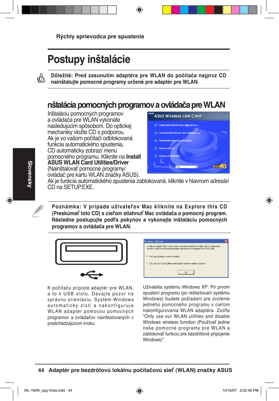 Postupy inštalácie, Nštalácia pomocných programov a ovládača pre wlan | Asus WL-160N User Manual | Page 47 / 80