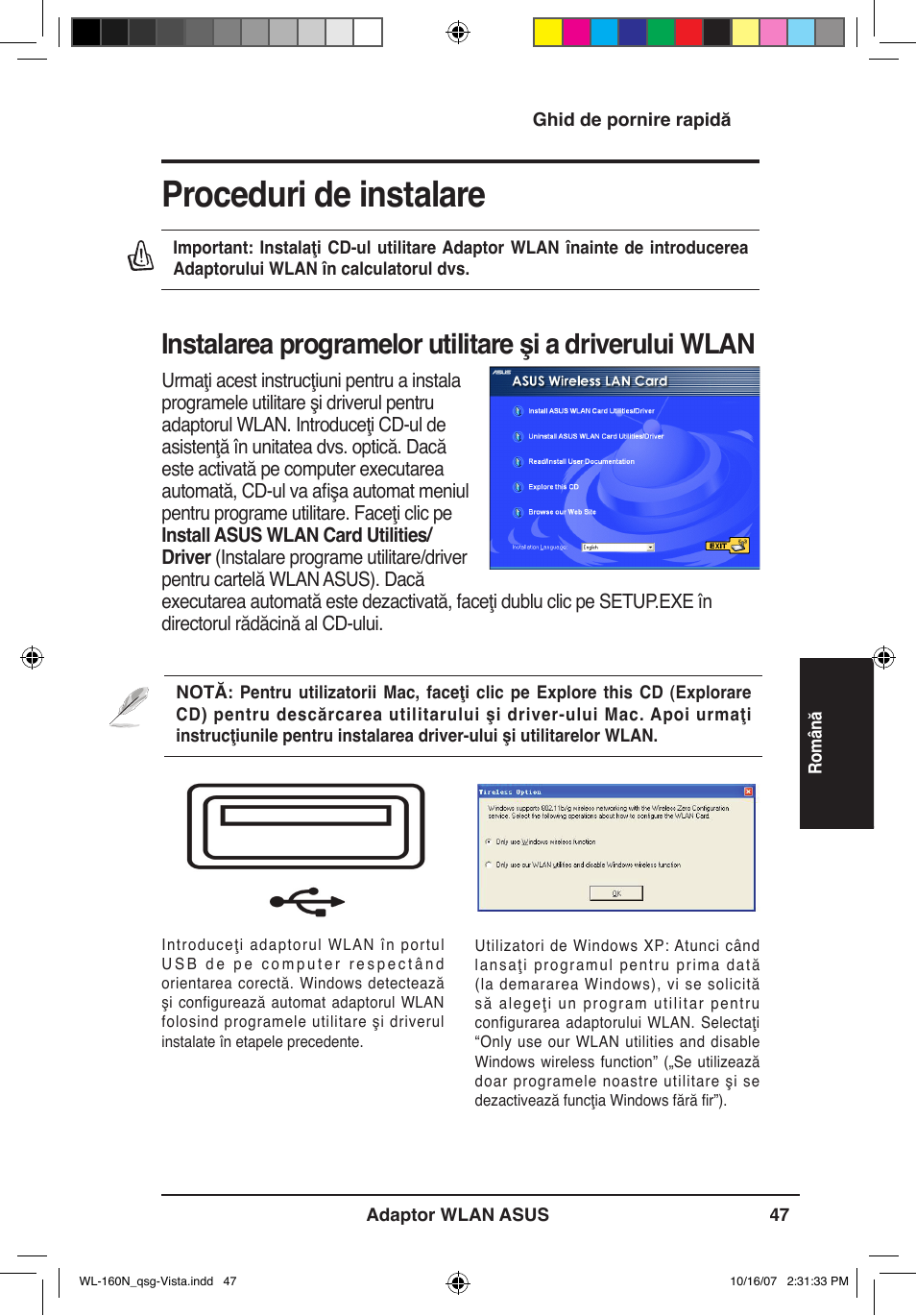 Proceduri de instalare | Asus WL-160N User Manual | Page 50 / 80