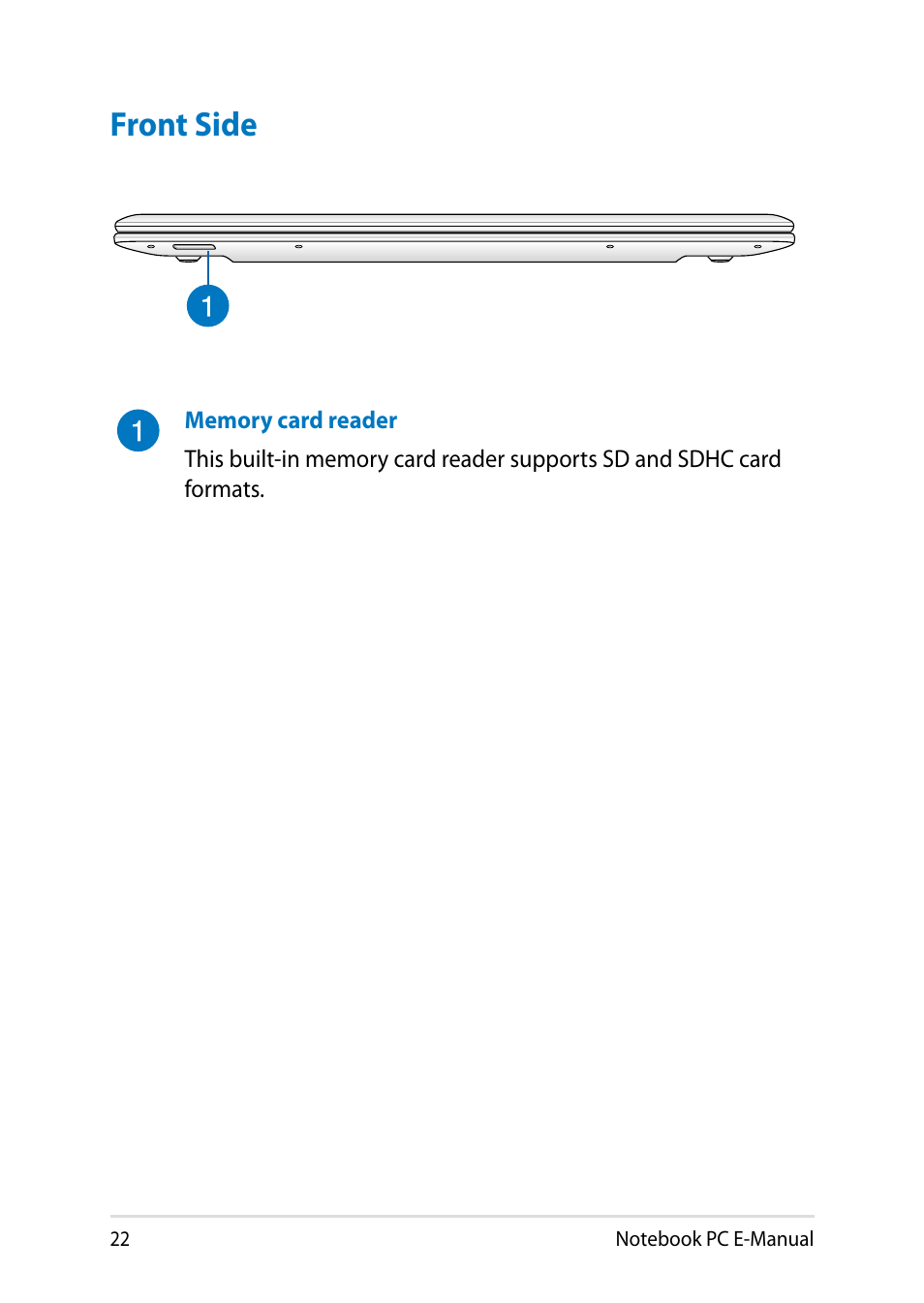 Front side | Asus X750LB User Manual | Page 22 / 114