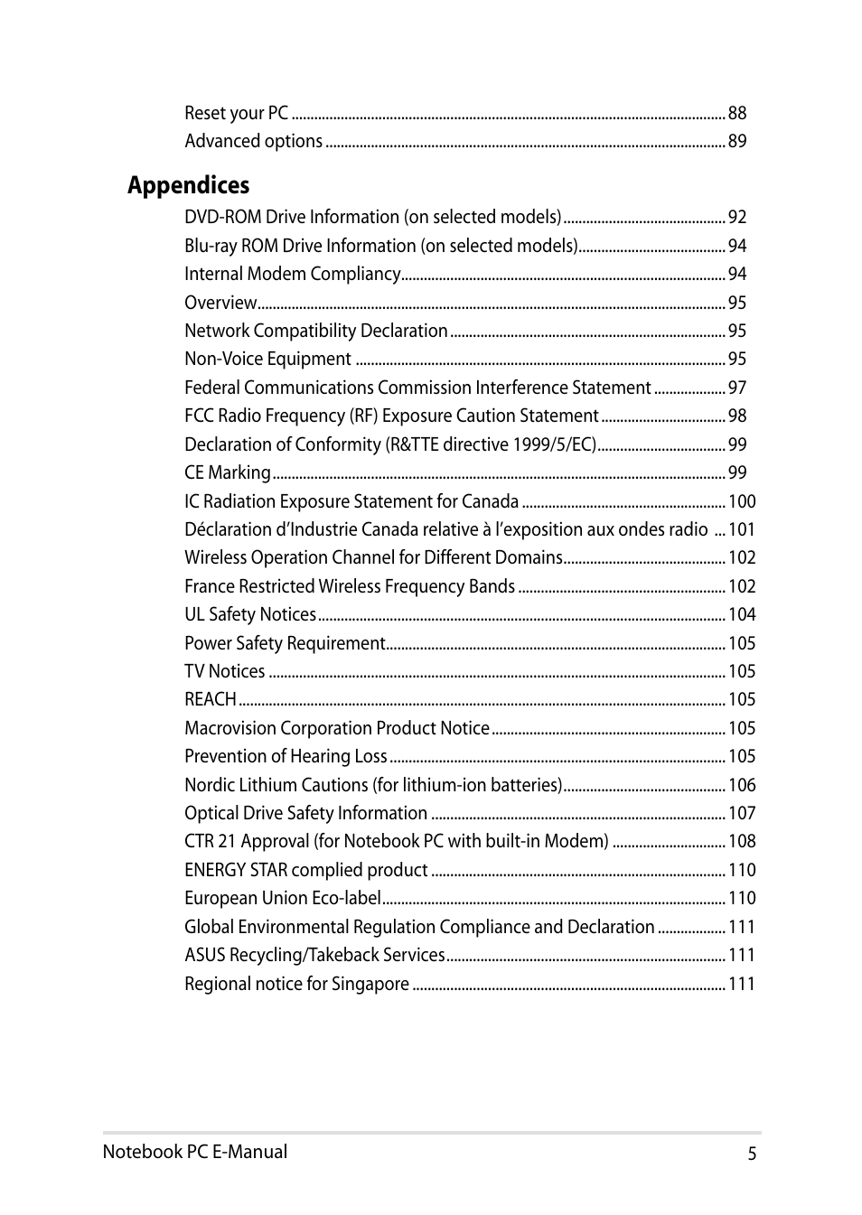 Appendices | Asus X750LB User Manual | Page 5 / 114