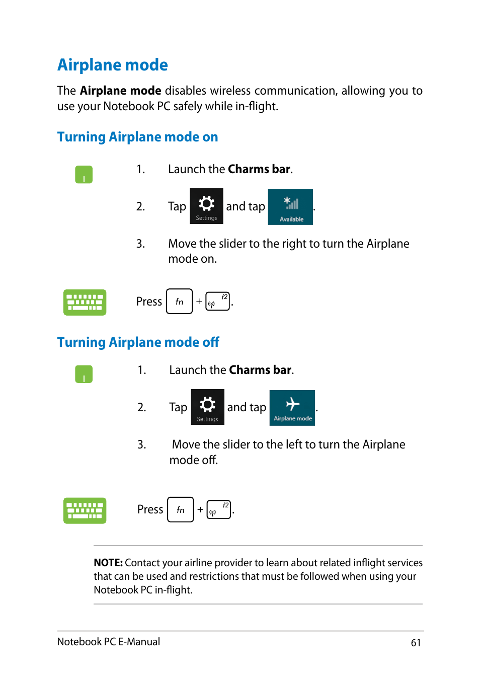 Airplane mode | Asus X750LB User Manual | Page 61 / 114