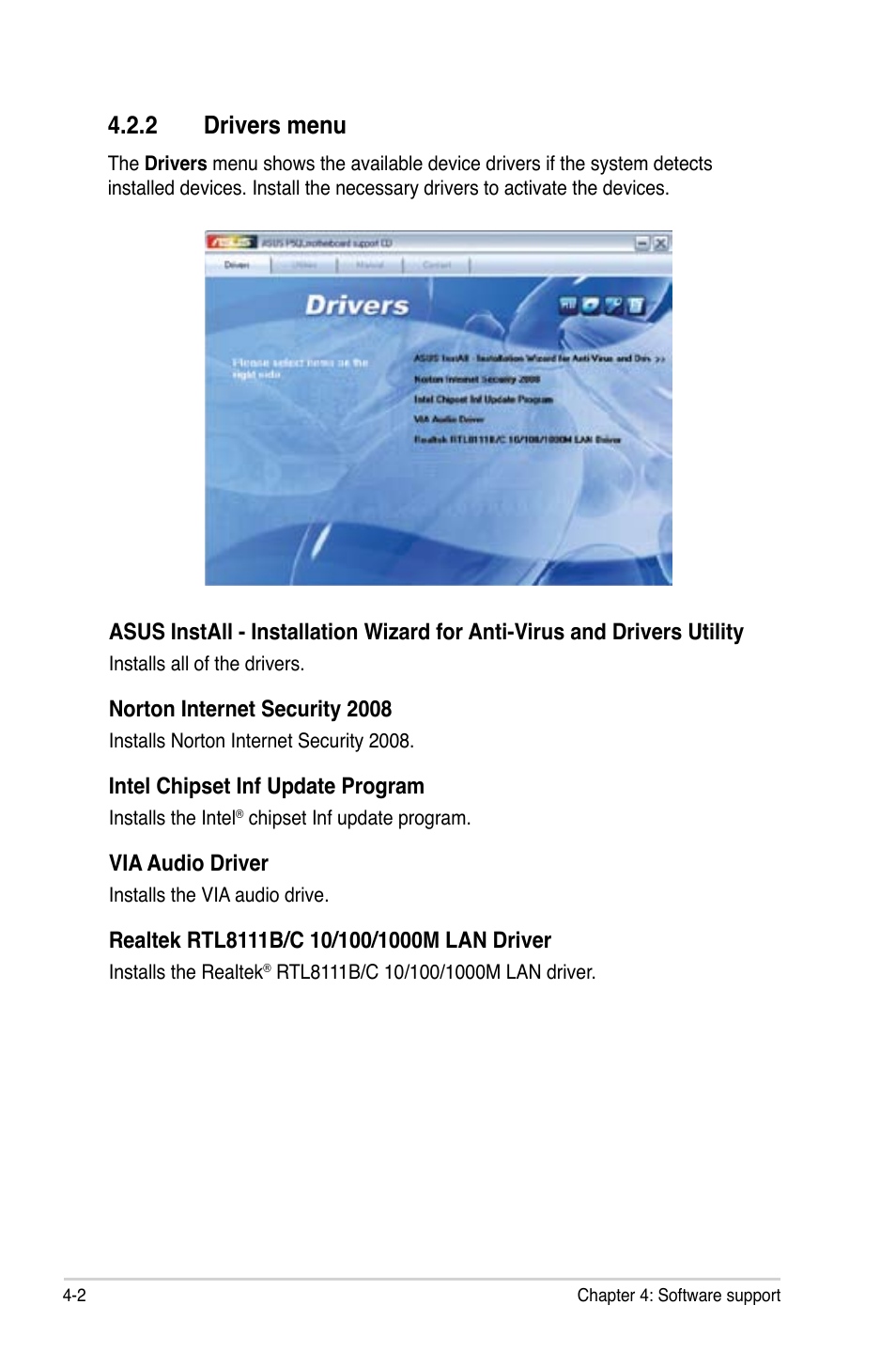 2 drivers menu, Drivers menu -2 | Asus P5QL User Manual | Page 102 / 136