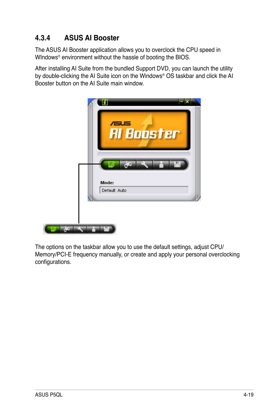 4 asus ai booster, Asus ai booster -19 | Asus P5QL User Manual | Page 119 / 136