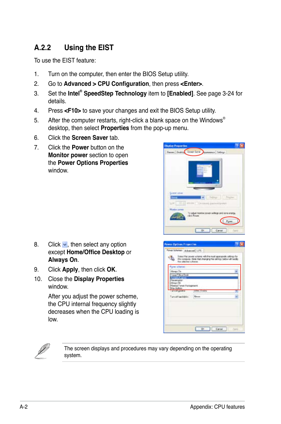 A.2.2 using the eist, A.2.2 | Asus P5QL User Manual | Page 134 / 136