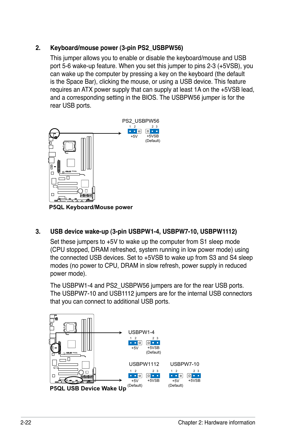 P5ql usb device wake up | Asus P5QL User Manual | Page 44 / 136