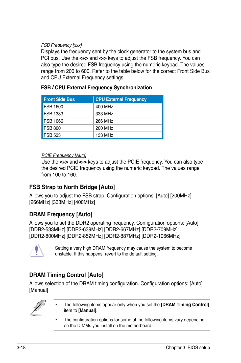 Fsb strap to north bridge [auto, Dram frequency [auto, Dram timing control [auto | Asus P5QL User Manual | Page 76 / 136