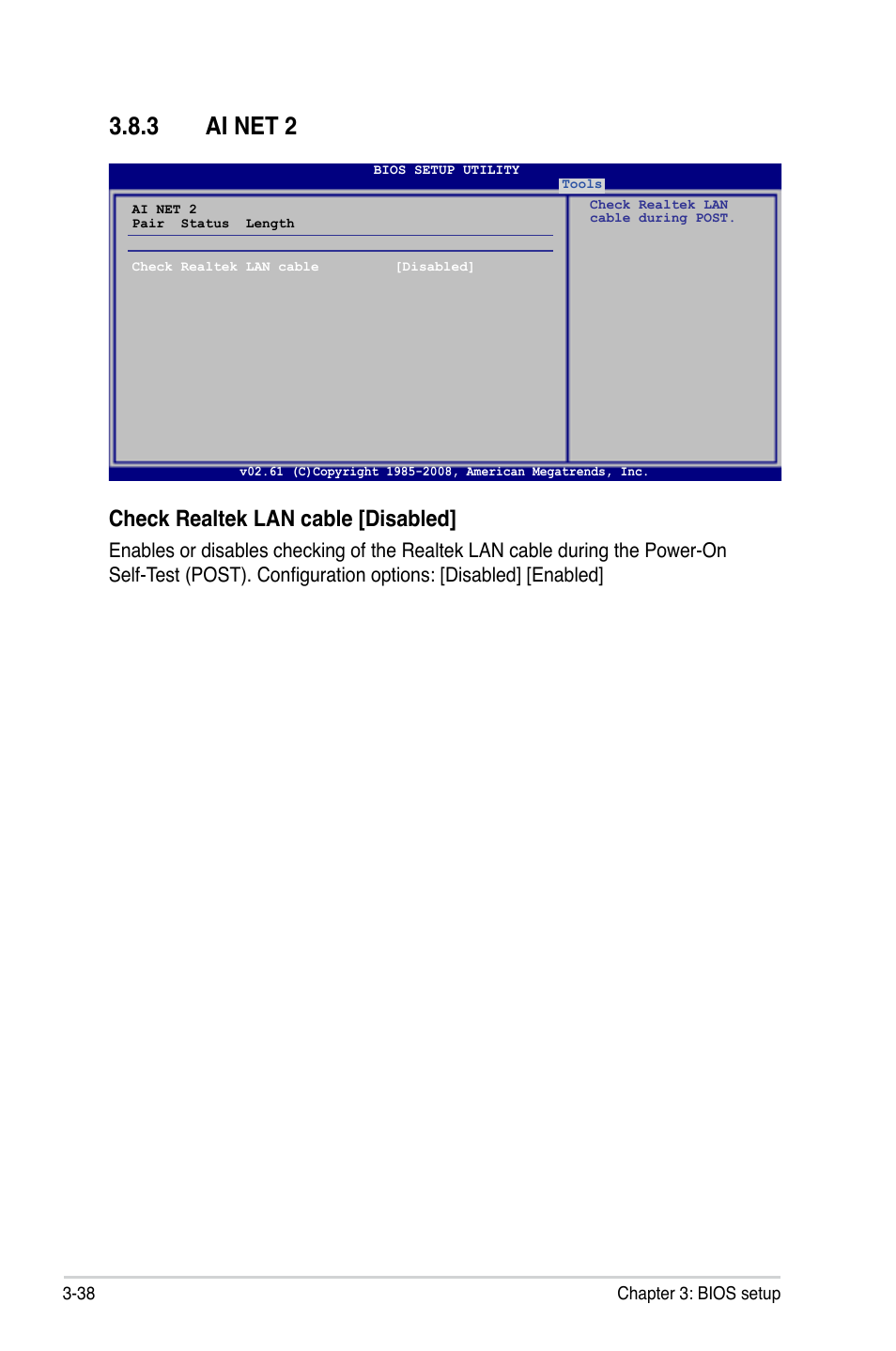 3 ai net 2, Ai net 2 -38, Check realtek lan cable [disabled | Asus P5QL User Manual | Page 96 / 136