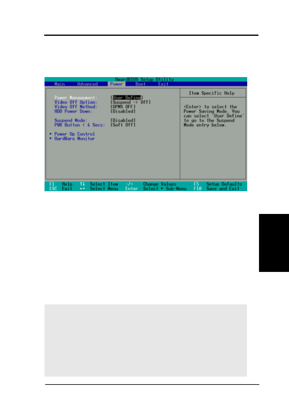 Bios setup, 5 power menu | Asus A7VI-VM User Manual | Page 65 / 96