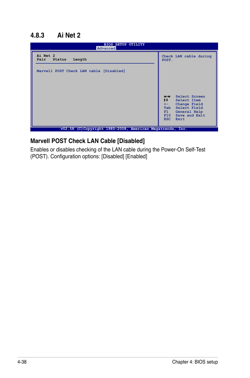 3 ai net 2, Ai net 2 -38, Marvell post check lan cable [disabled | Asus P5E Deluxe User Manual | Page 104 / 174