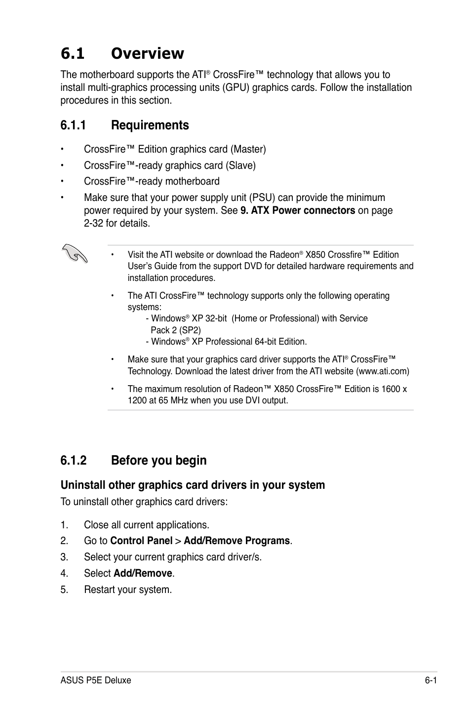 1 overview, 1 requirements, 2 before you begin | Overview -1 6.1.1, Requirements -1, Before you begin -1 | Asus P5E Deluxe User Manual | Page 157 / 174