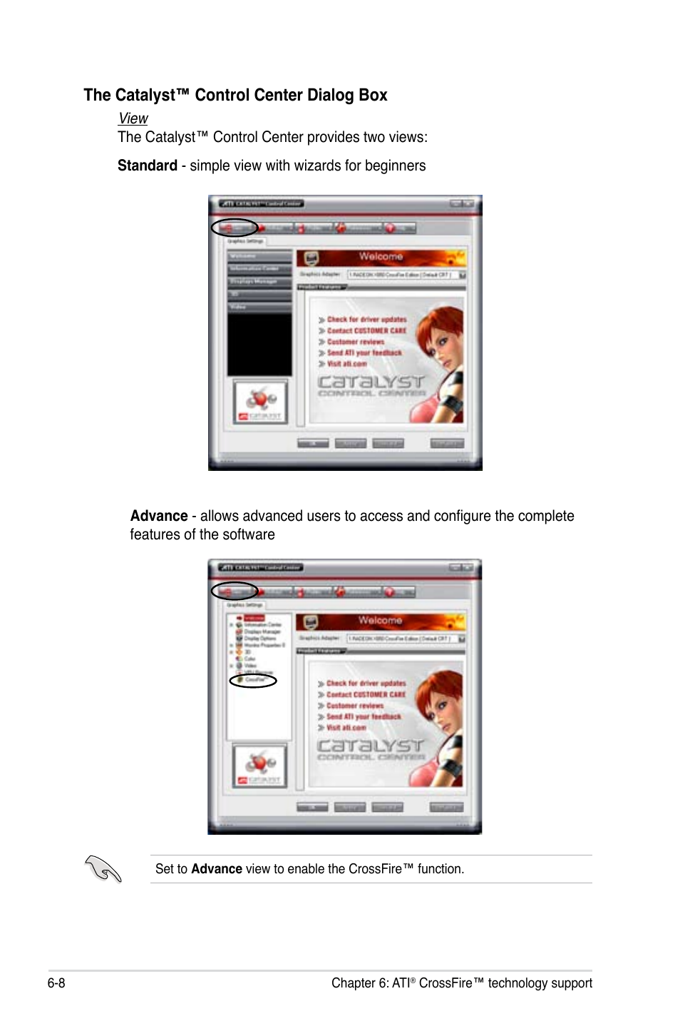 The catalyst™ control center dialog box | Asus P5E Deluxe User Manual | Page 164 / 174