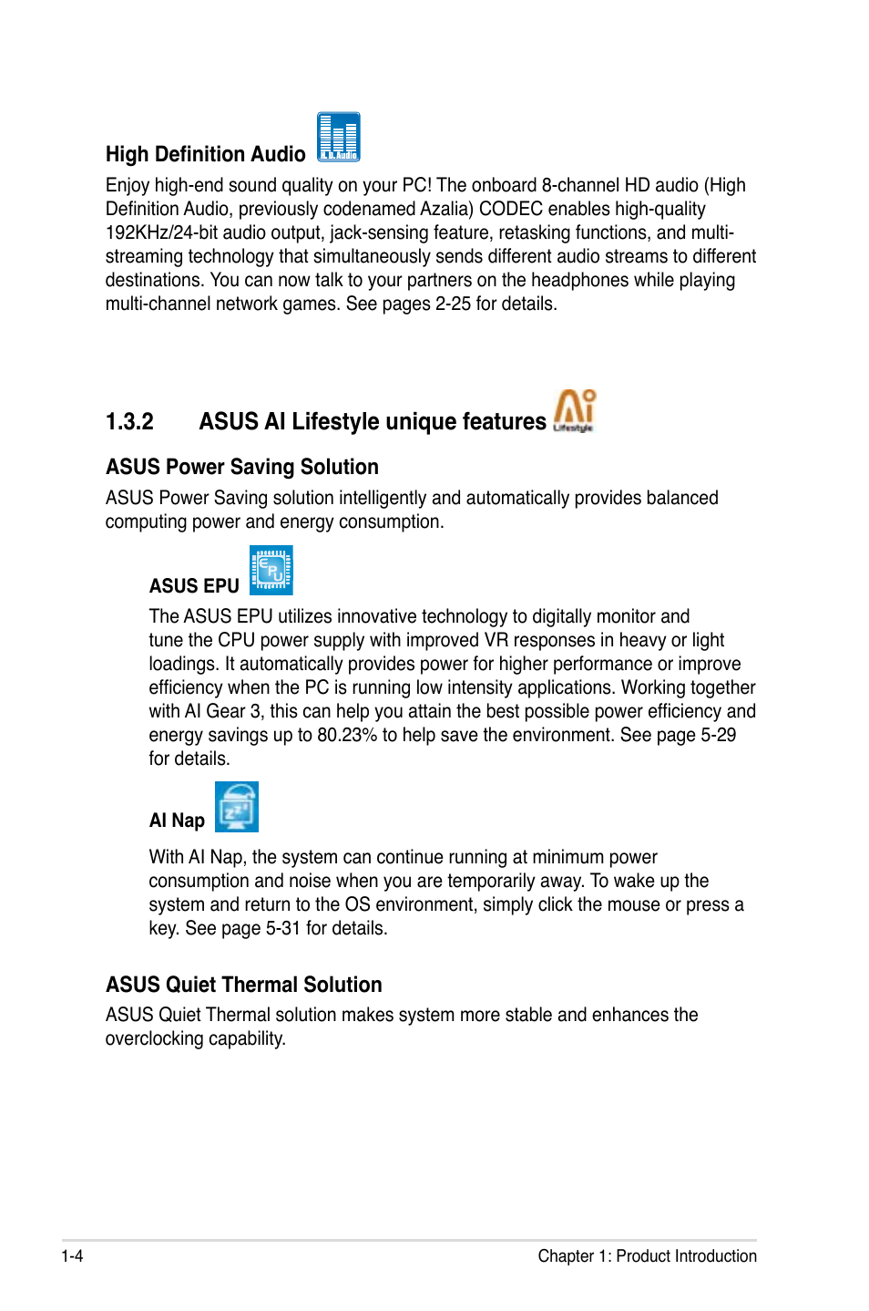 2 asus ai lifestyle unique features, Asus ai lifestyle unique features -4 | Asus P5E Deluxe User Manual | Page 20 / 174