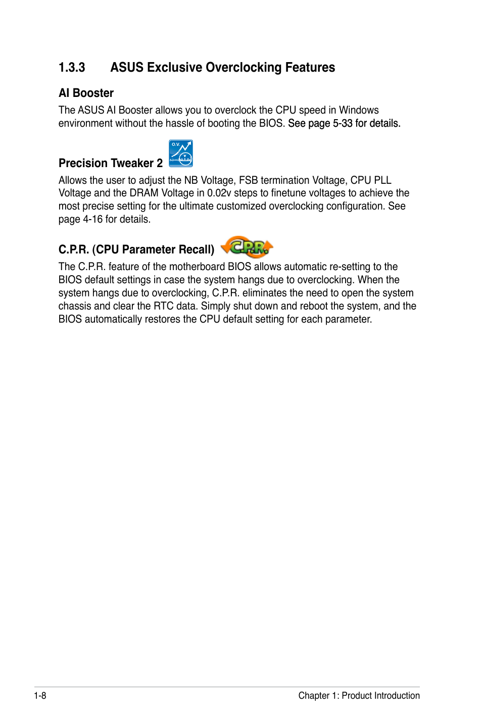 3 asus exclusive overclocking features, Asus exclusive overclocking features -8 | Asus P5E Deluxe User Manual | Page 24 / 174