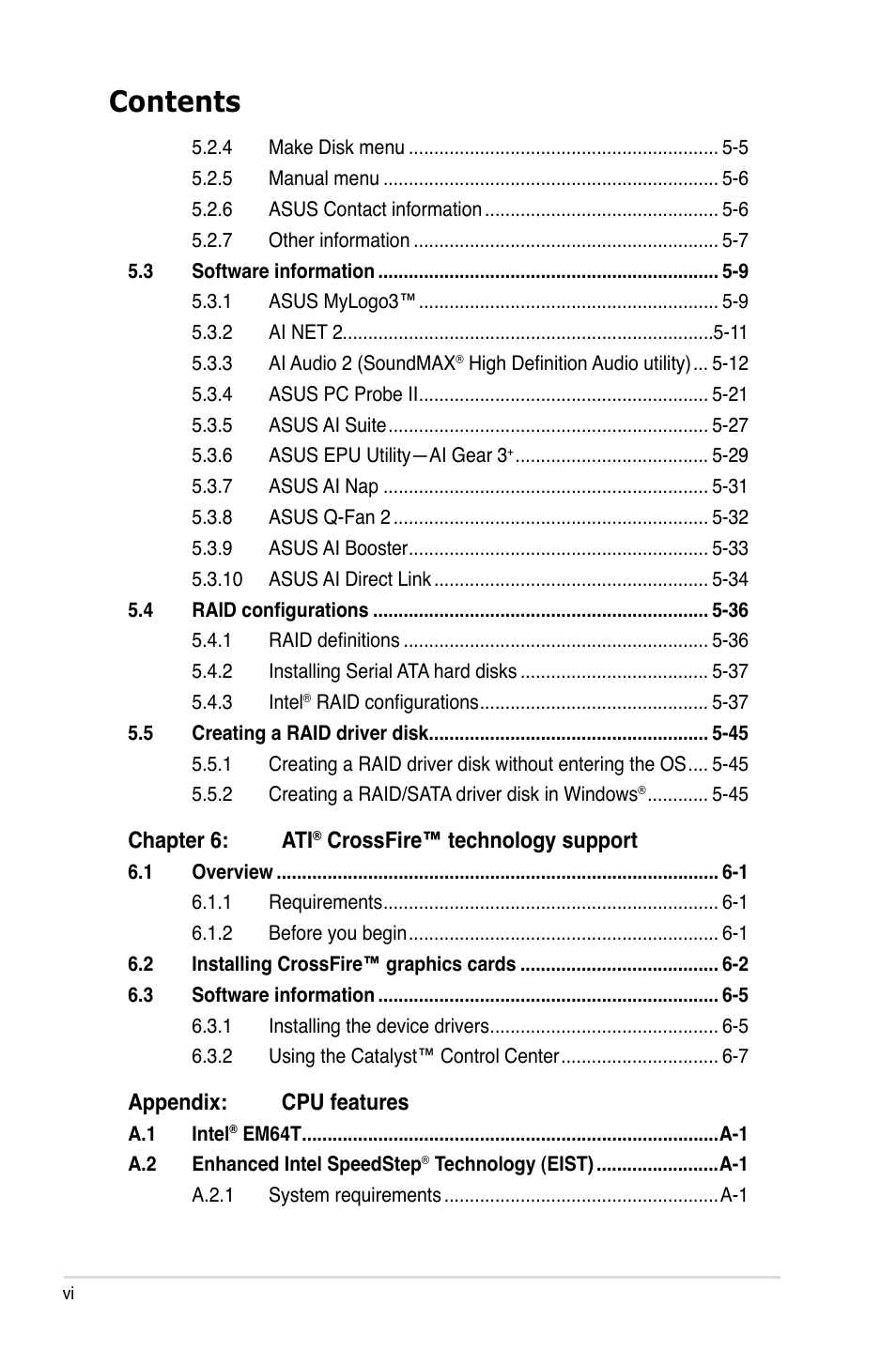 Asus P5E Deluxe User Manual | Page 6 / 174