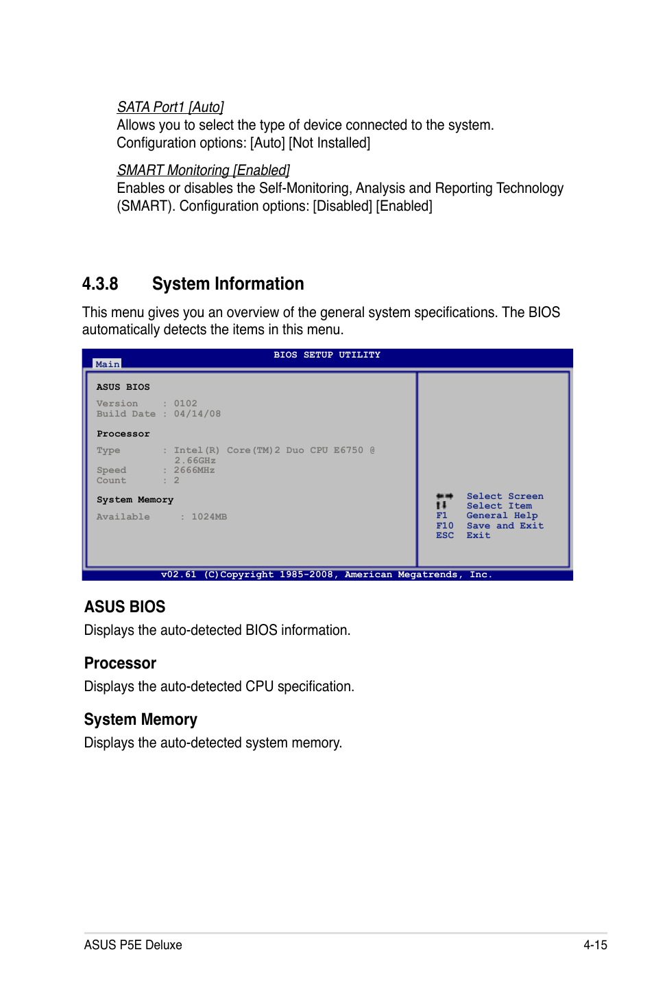 8 system information, System information -15, Asus bios | Processor | Asus P5E Deluxe User Manual | Page 81 / 174