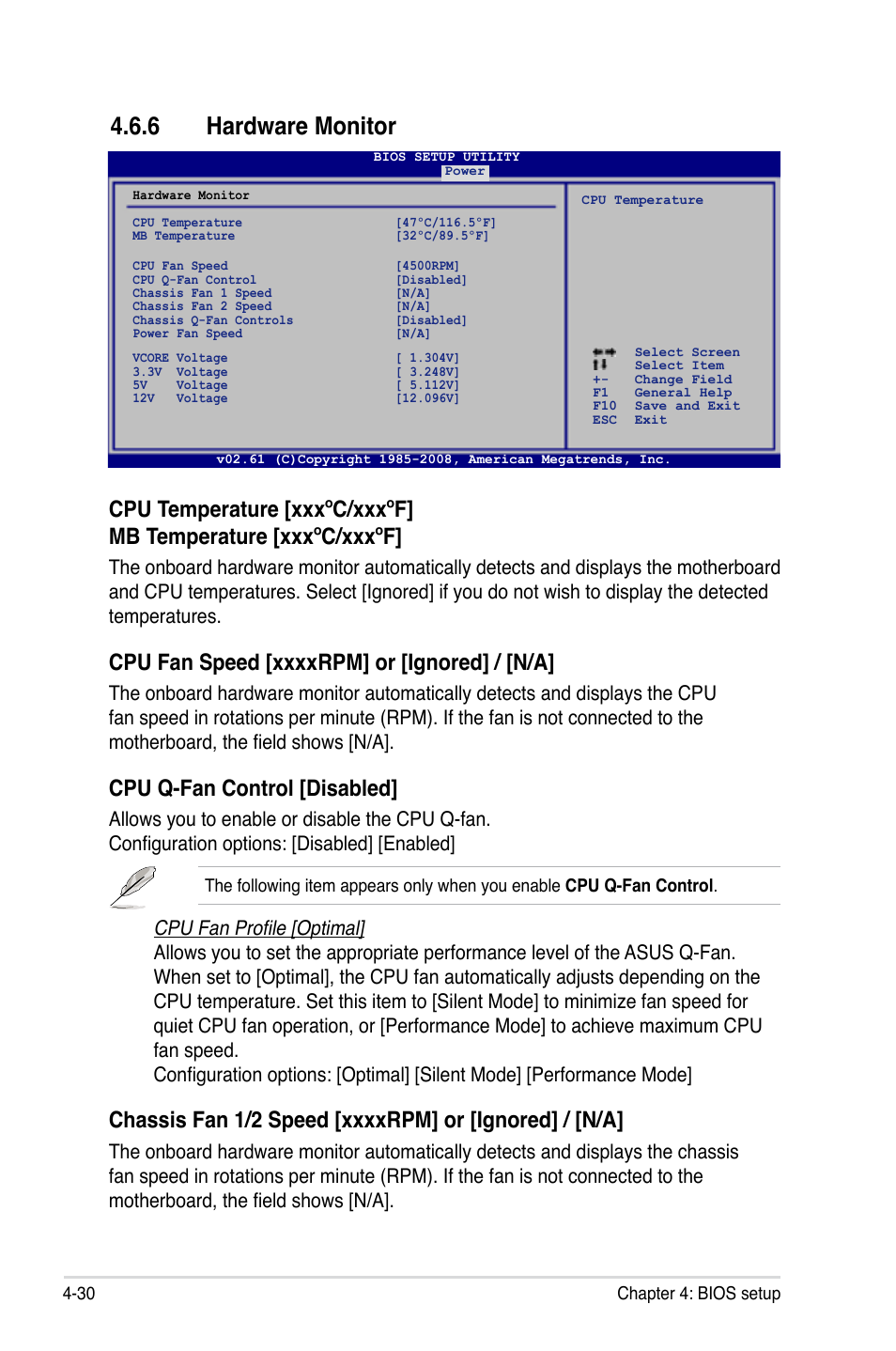 6 hardware monitor, Hardware monitor -30, Cpu q-fan control [disabled | Asus P5E Deluxe User Manual | Page 96 / 174