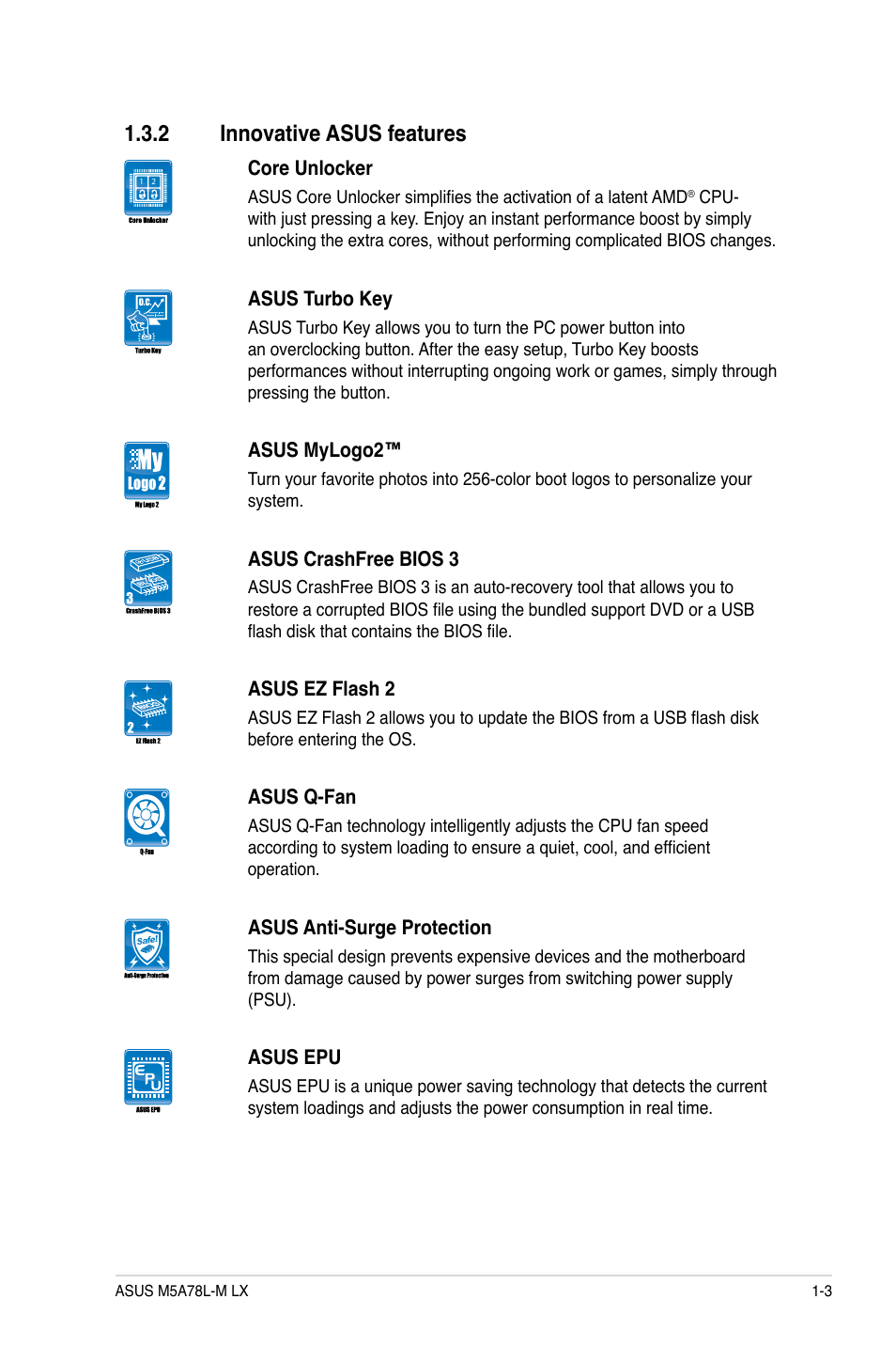 2 innovative asus features, Innovative asus features -3 | Asus M5A78L-M LX User Manual | Page 13 / 64