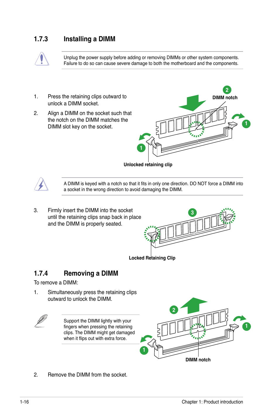 3 installing a dimm, 4 removing a dimm, Installing a dimm -16 | Removing a dimm -16 | Asus M5A78L-M LX User Manual | Page 26 / 64