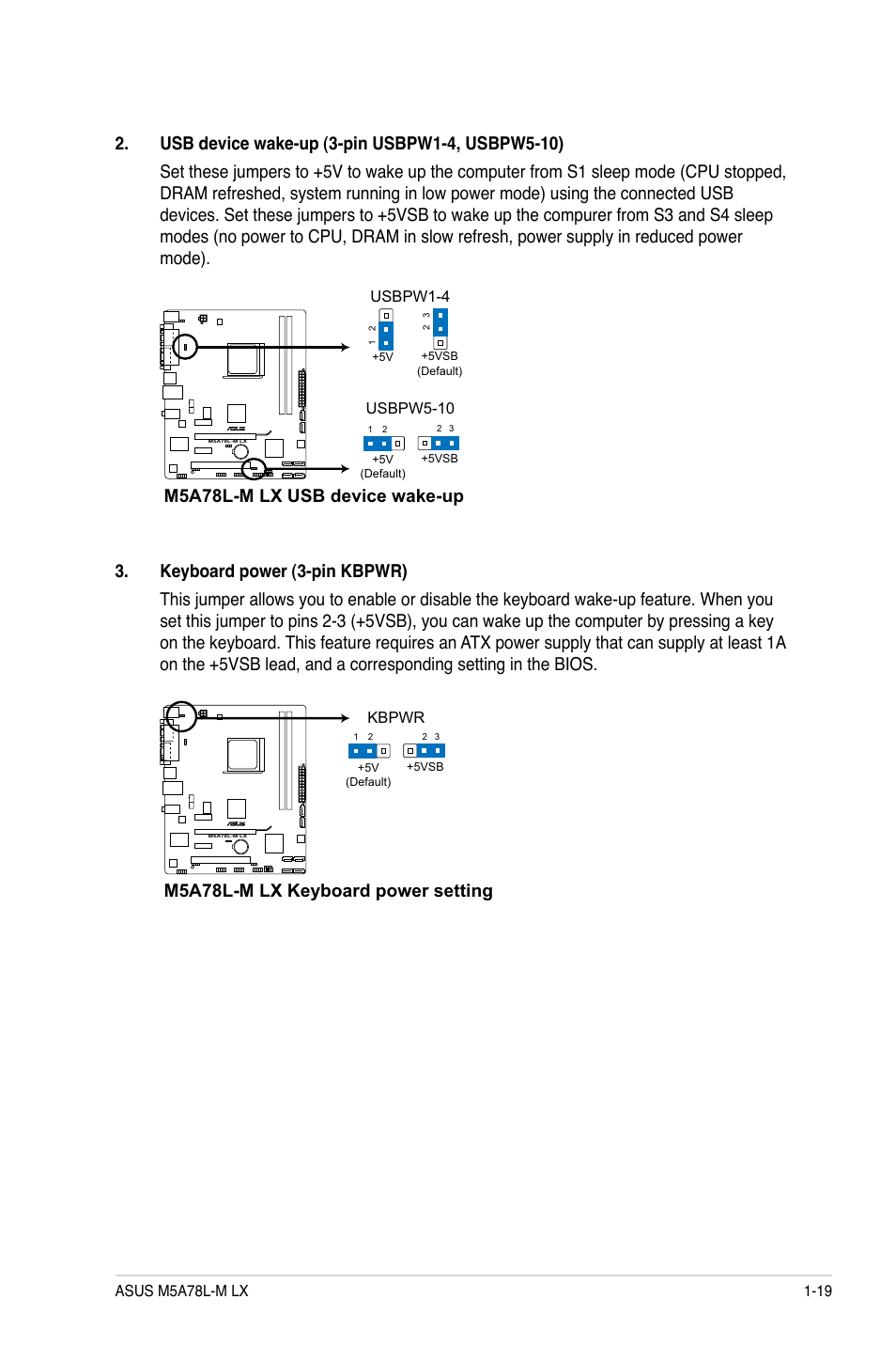 M5a78l-m lx usb device wake-up, M5a78l-m lx keyboard power setting | Asus M5A78L-M LX User Manual | Page 29 / 64