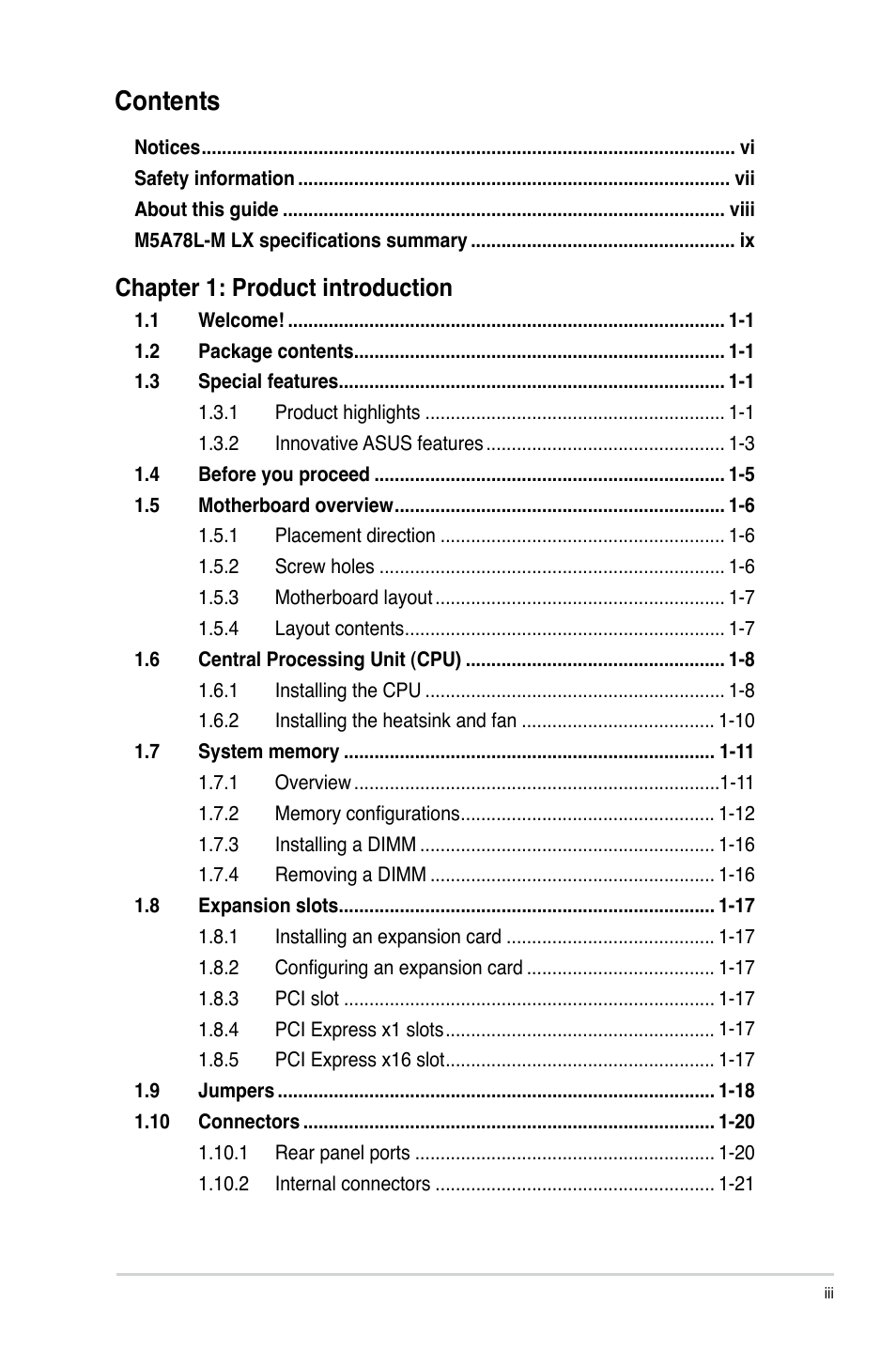 Asus M5A78L-M LX User Manual | Page 3 / 64